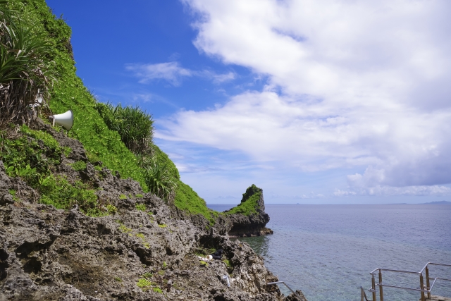 The cliffs of Cape Maeda under a blue sky
