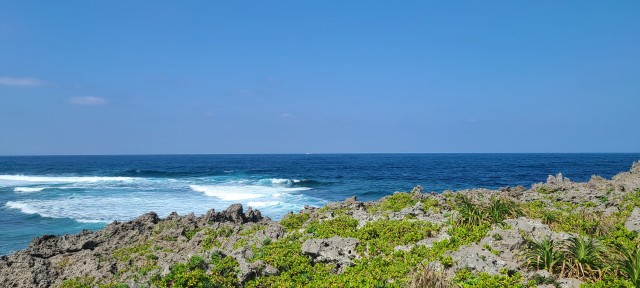Waves breaking at the surf spot next to Cape Maeda